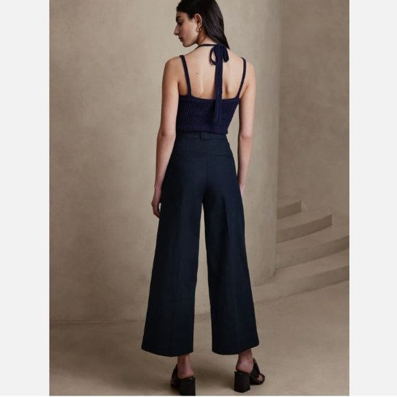 Banana Republic CRUISE Cropped Pants Size 10 PETITE Preppy Navy Blue MSRP $130 - Picture 2 of 4